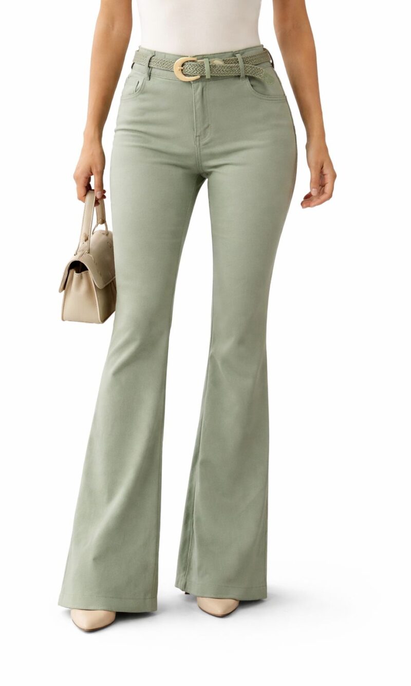 calça sarja flare rúbia verde menta 016