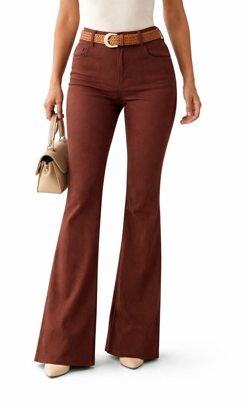 calça sarja flare marrom 012