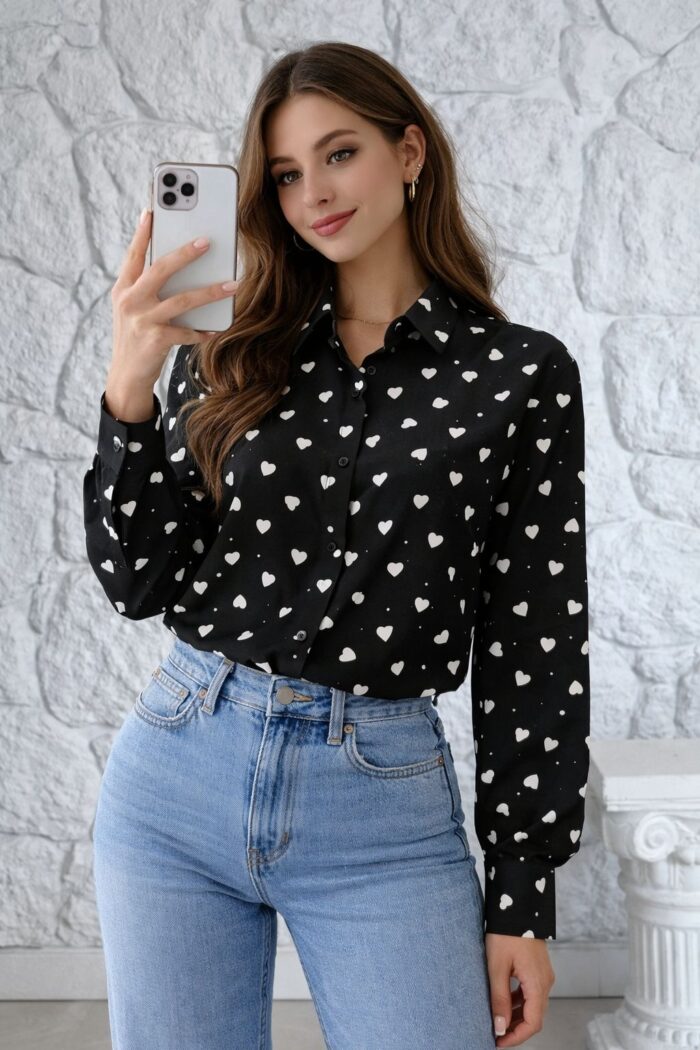 camisa coração preta 0127 camisa coração preta 0127