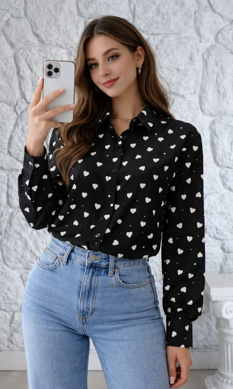 camisa coração preta 0127