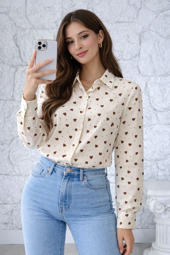 camisa coração bege 0128