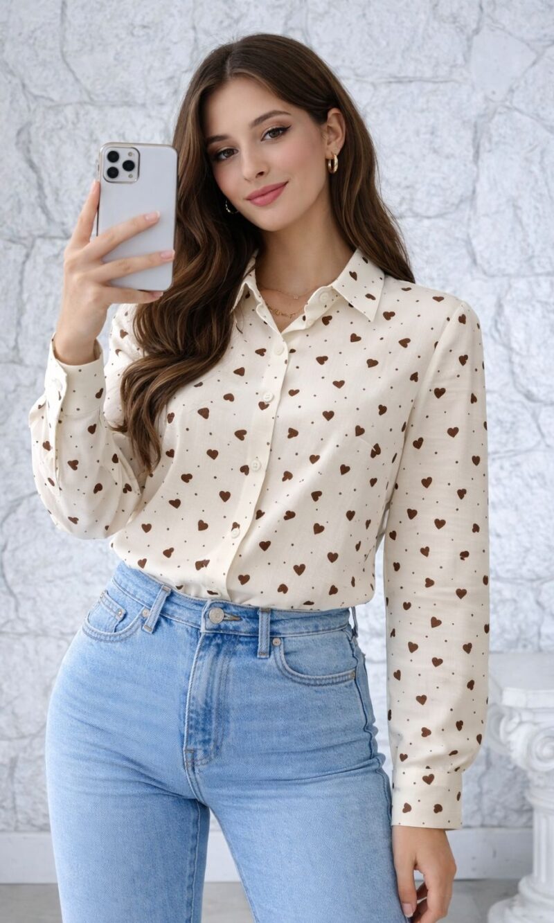 camisa coração bege 0128