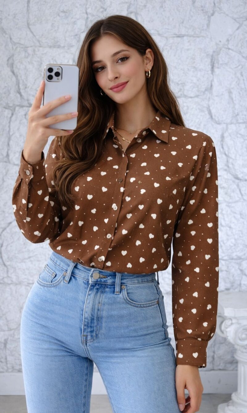 Camisa coração Marrom 0129