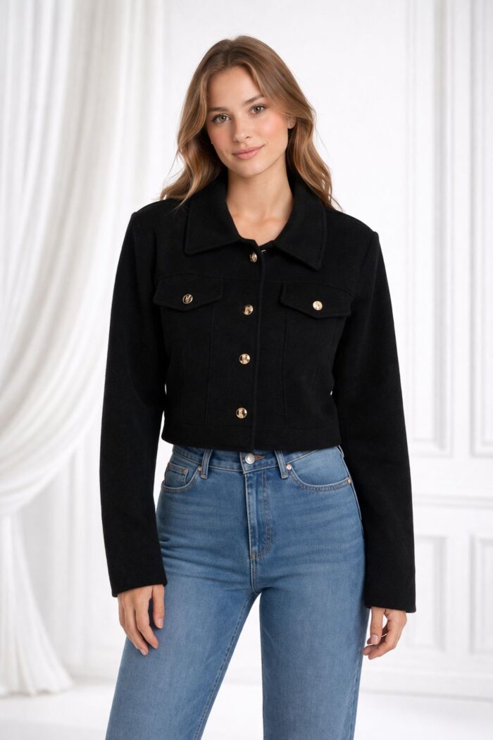 jaqueta lã batida preto 065