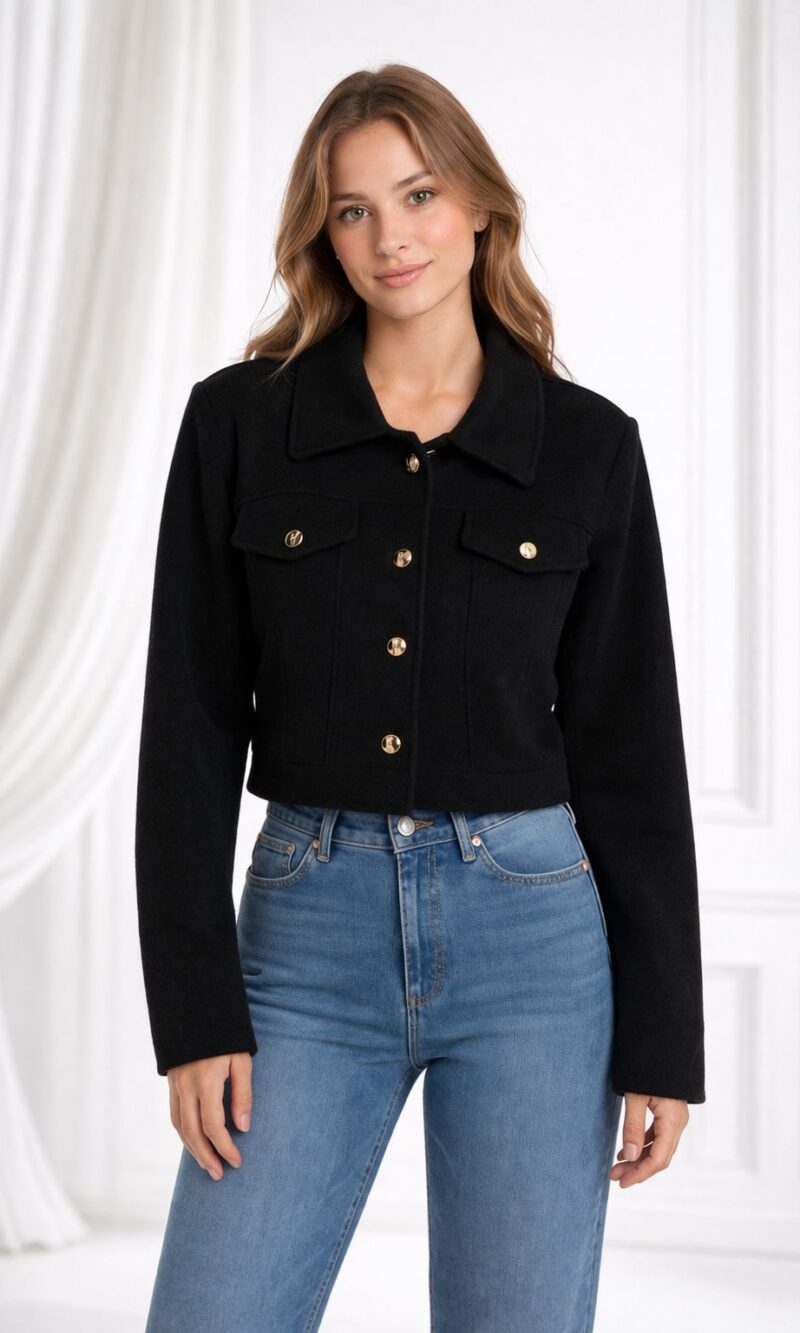 jaqueta lã batida preto 065