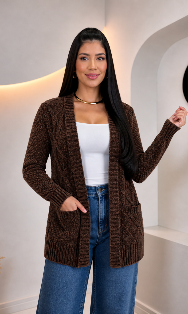 cardigan lã mousse marrom 0342