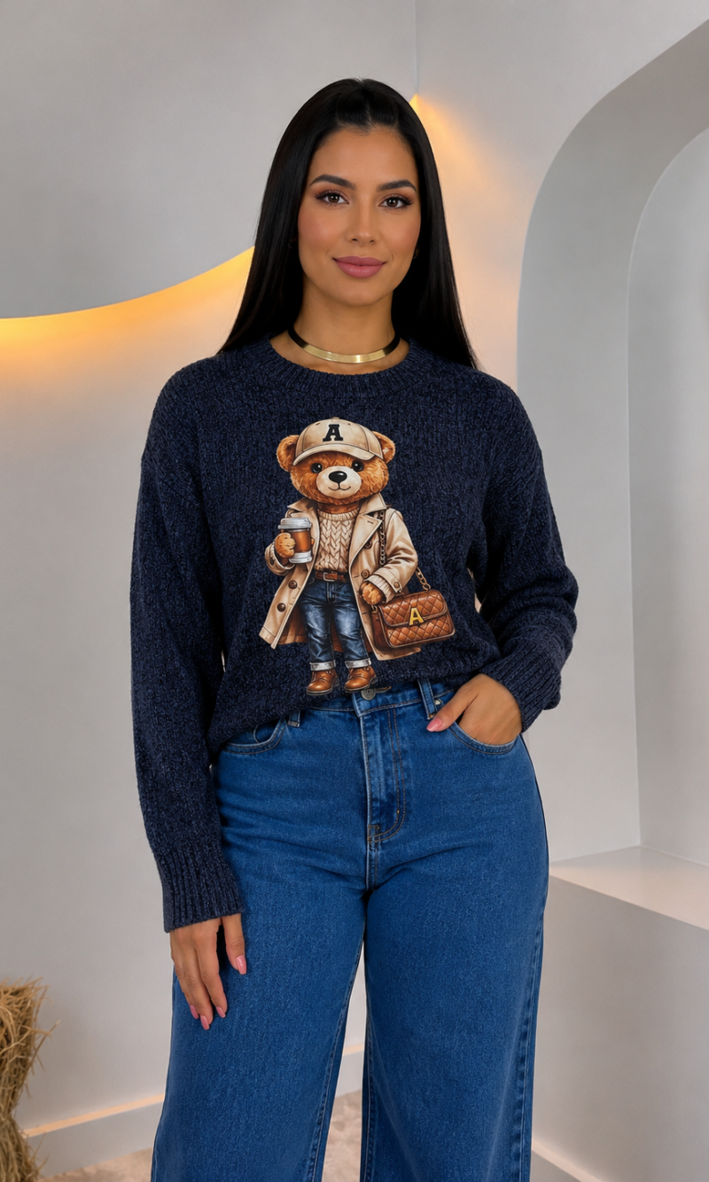 blusa mousse urso azul 0372