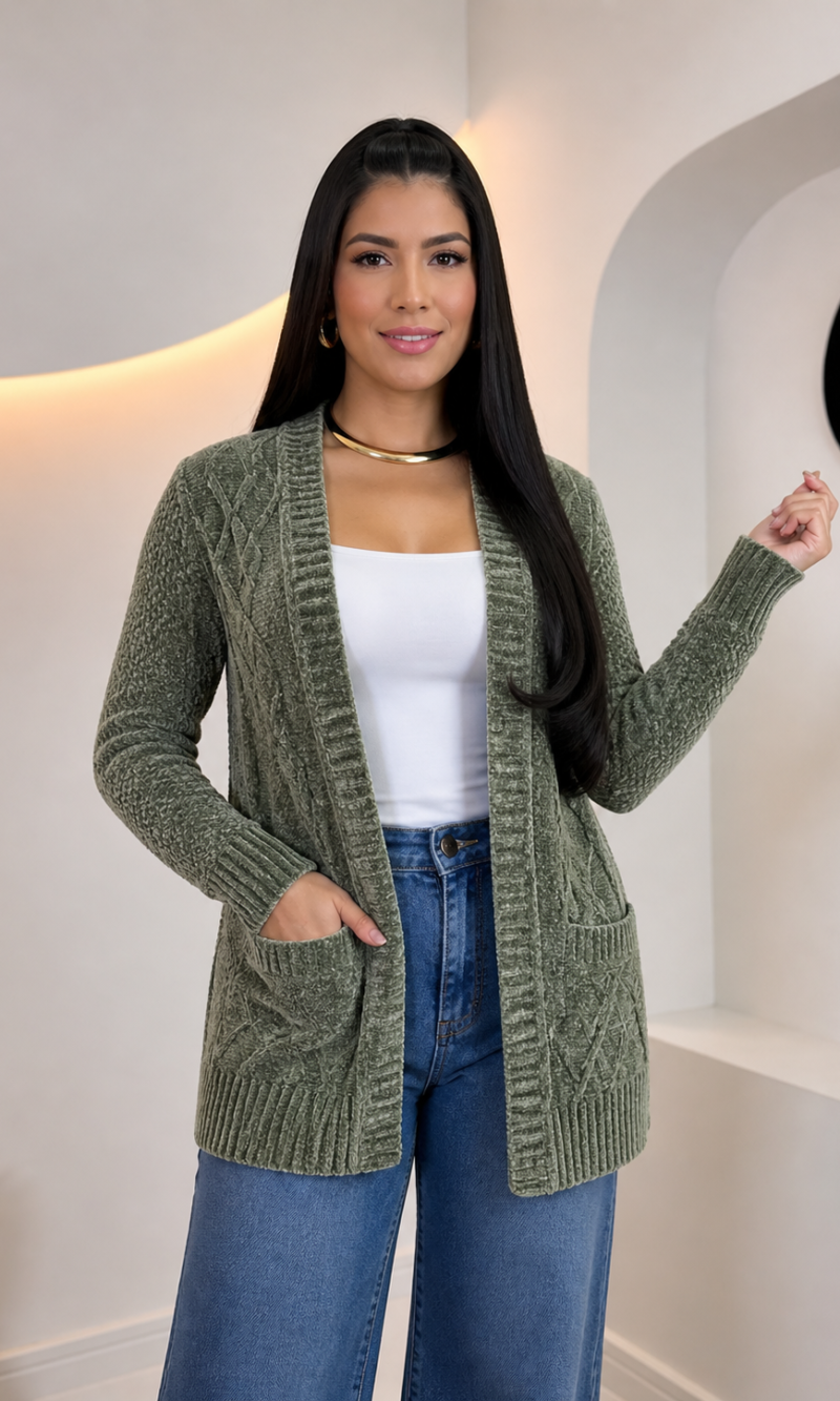 Cardigan lã mousse verde 0337